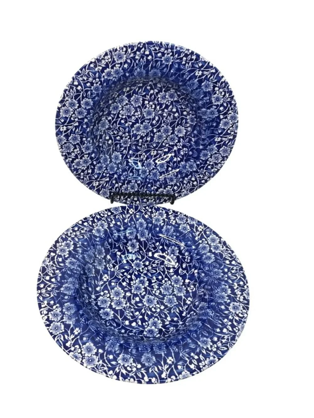 Queens Blue & White Chintz Calico Floral Soup Bowls Set Of 2 England